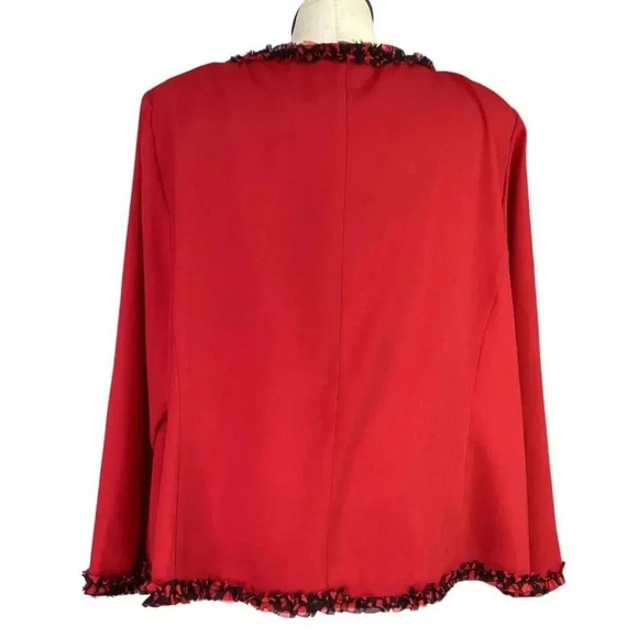 Holiday Ruffle Trim Jacket Women 32W Red Black Polka Dot Buttons Long Sleeve NEW - Picture 4 of 5